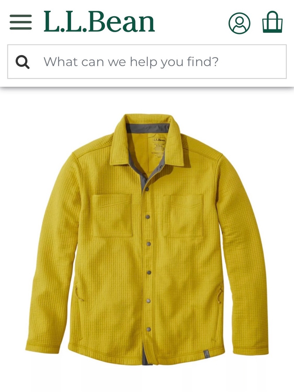 NWOT L.L. Bean Men's Performance Waffle Shirt Jacket — Yellow / Chartreuse - XL
